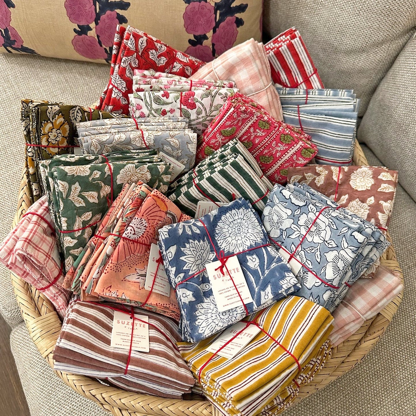 Serviettes Pivoine Bruyère : lot de 4