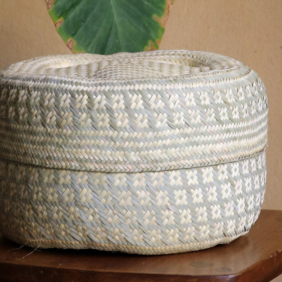 Panier à couvercle en grand format vert naturel