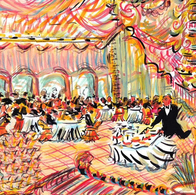 Salle à manger rose avec nappes blanches