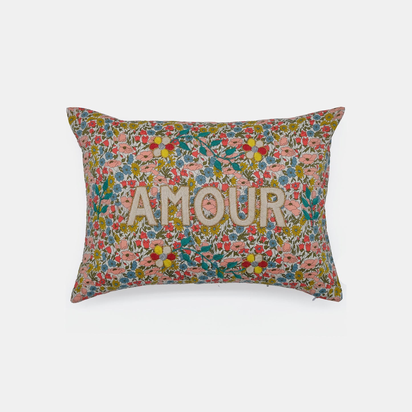 Coussin lombaire brodé multi-couleurs Amour