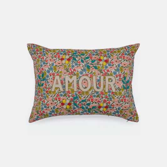 Coussin lombaire brodé multi-couleurs Amour