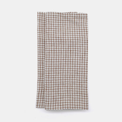 Serviette en lin à carreaux marron