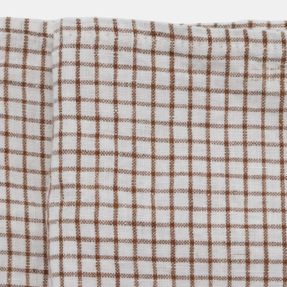 Serviette en lin à carreaux marron