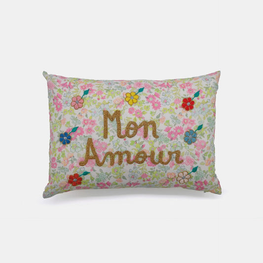 Coussin lombaire brodé Mon Amour Lime