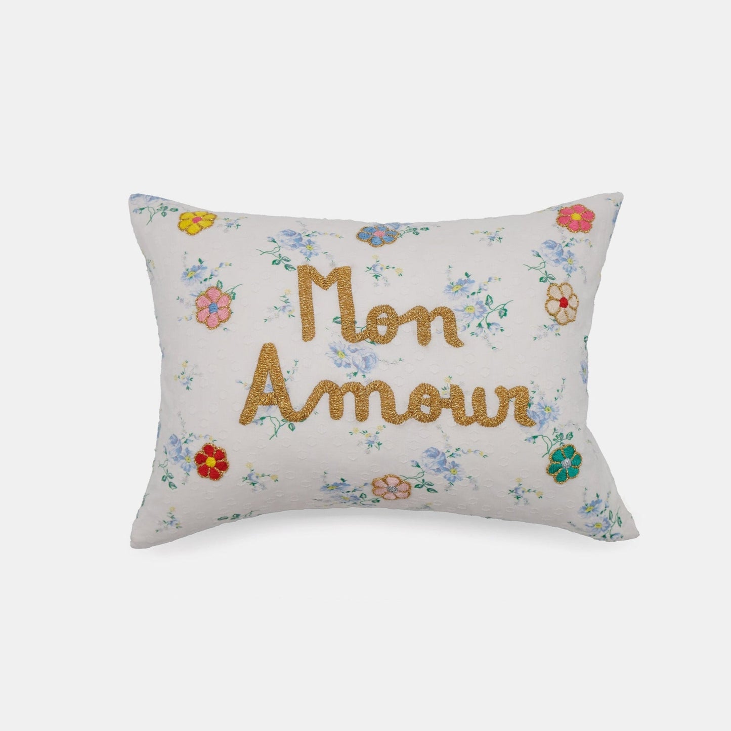 Coussin lombaire brodé blanc Mon Amour