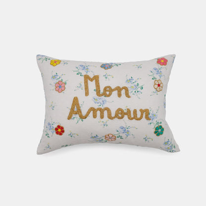 Coussin lombaire brodé blanc Mon Amour
