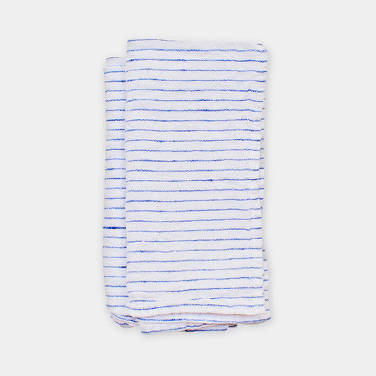 Serviette en lin à rayures bleu atlantique