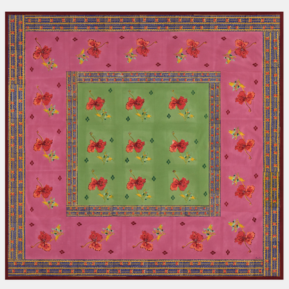 Nappe en coton Ibisco vert rose