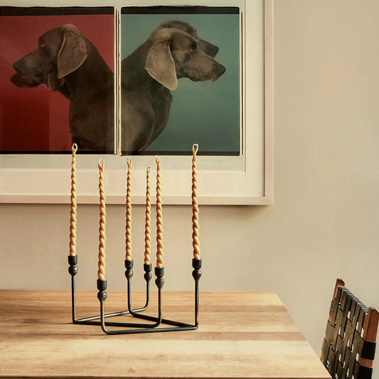 Bougie conique à double mèche torsadée en cire d'abeille