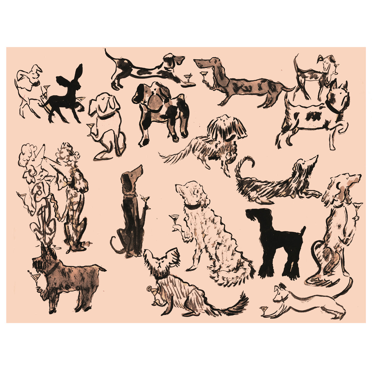 Impression Boozehounds sur papier rose