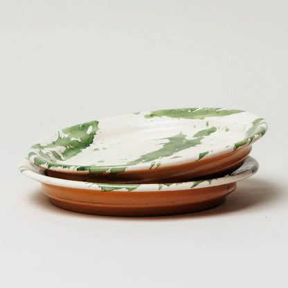 Assiette à dessert verte en verre éclaboussé