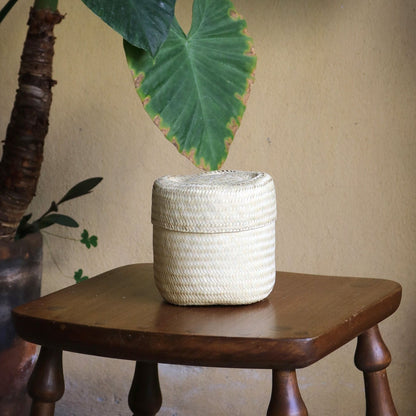 Panier à couvercle en mini naturel