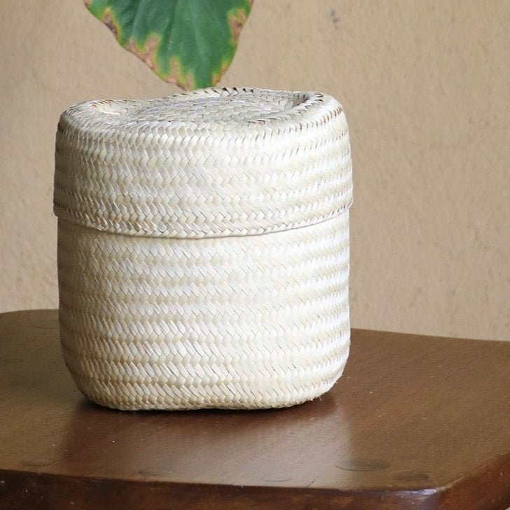 Panier à couvercle en mini naturel