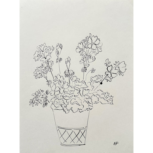 Géraniums en pot à l'encre de Chine par Aislinn Forbes