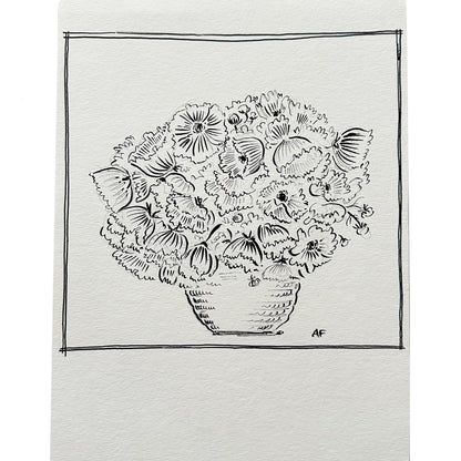 Cosmos en vase à l'encre de Chine i par Aislinn Forbes