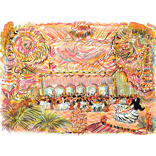 Salle à manger rose avec nappes blanches